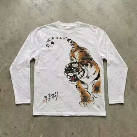 Y2K Women's Funny, Horror, and Fun Tiger Pattern Printed Long Sleeve Funny Daily Versatile T-shirt
