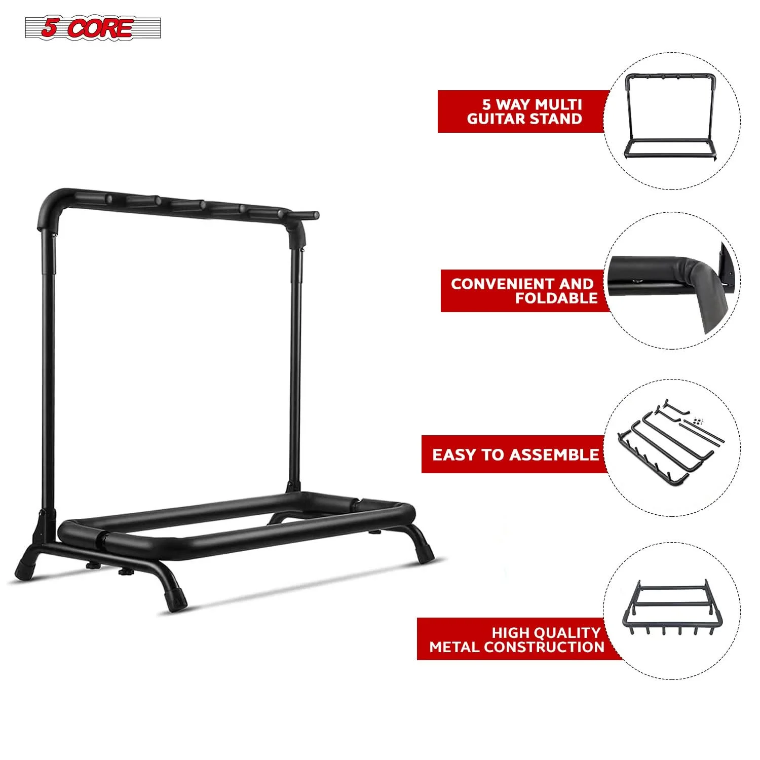 5 Core Multi Guitar Rack Stand Floor 5 Slot Adjustable Flying V Guitars Holder GRack 5N1 OVAL