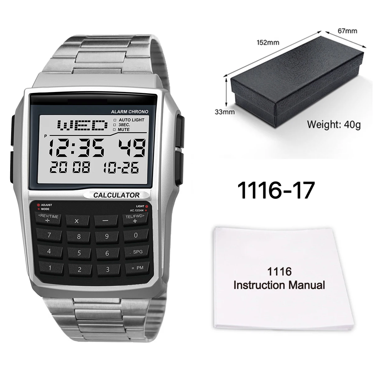 Fashionable Luxury Stainless Steel Men's Business Watch Multi-Function Calculator Watch Classic Retro Men's Electronic Watch