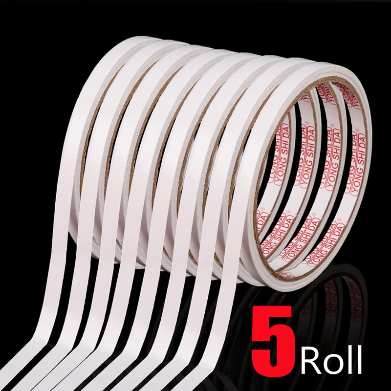 5 rollos de cinta adhesiva de doble cara, 5mm, 8M, pegamento fuerte, cintas hechas de papel para diario, hogar, arte DIY, pegatinas artesanales, suministros de oficina