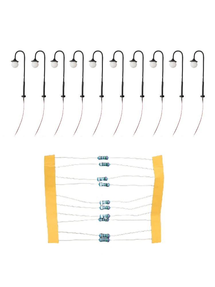 Model Lights Complete Lamps Black Model Railway Led Street Lights With Wires And LEDs 10 Lamps 10 Resistors 12V~18V