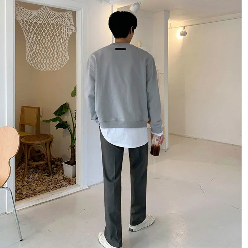 Men's 2022 Autumn Loose Straight Trousers Korean Style Fashion Black Gray Pockets Casual Long Pants Chandal Pantalon Hombre