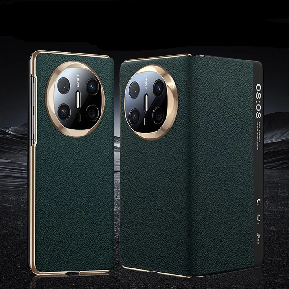 

Premium Natural Cowhide Leather Litchi Case for Huawei Mate X6 Window View Cover
