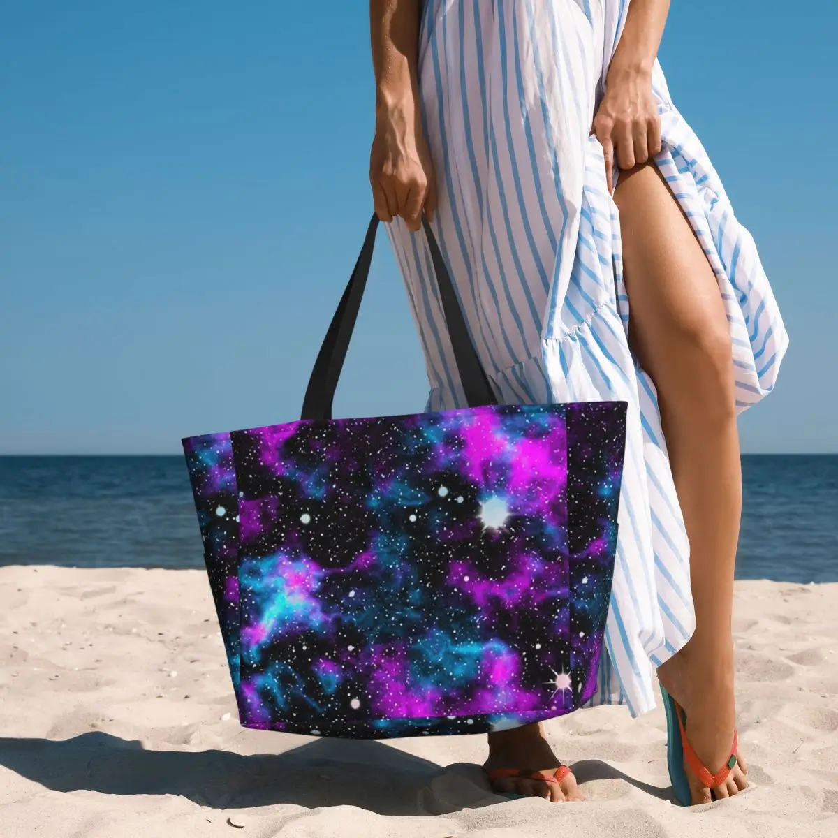 

Пляжная большая сумка Purple And Blue Galaxy Спортивная сумка для занятий йогой в тренажерном зале Большая большая сумка Женская дорожная сумка Сумка для фитнеса