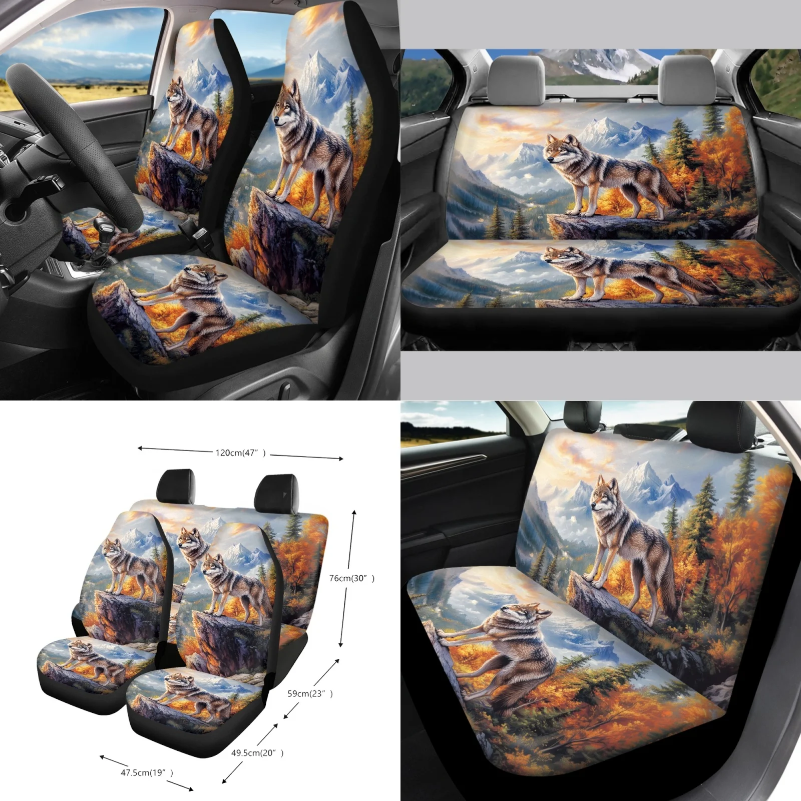 Coloranimal Wolf 15 PCS Car Seat Covers Utility Soft Auto Seat Cover Kit Suitable for Truck Automotive