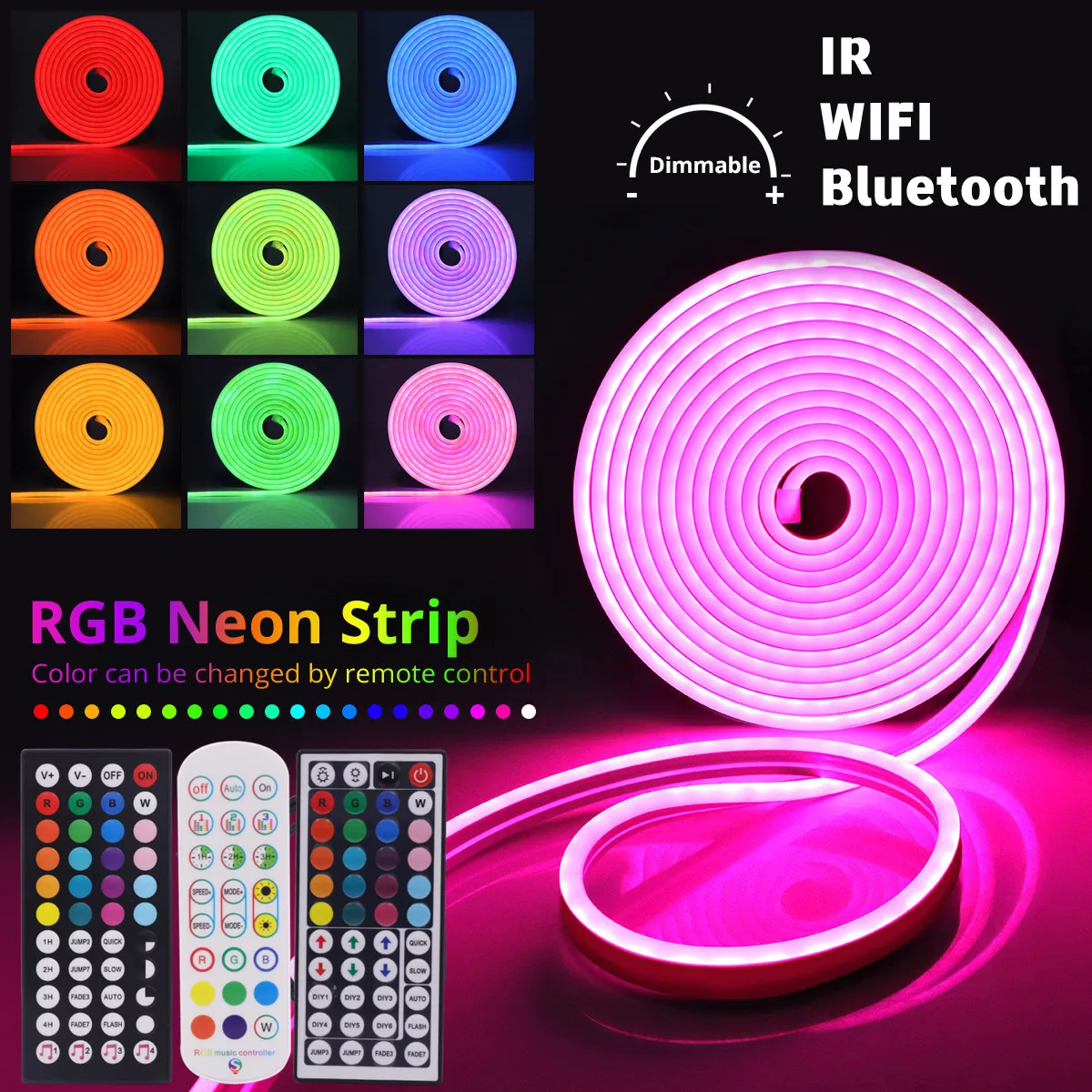 Neon LED Tape Light Strip Tuya WIFI Smart RGB Flexible Music Silicone Waterproof Rope IP67 12V APP Bluetooth Voice Control Lamp
