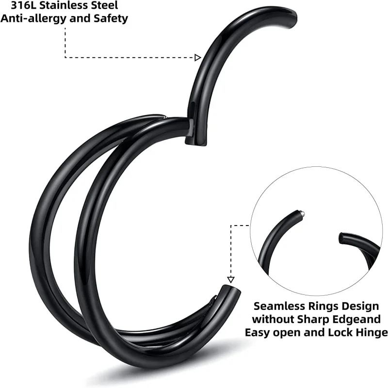 1pc Titanium Double Hoop Nose Ring for Women & Men