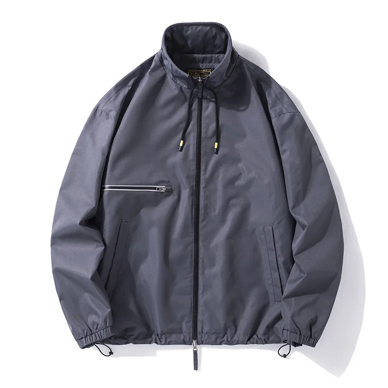 

Wind Proof Water Proof Mens Jacket Stand Collar Men Windbreaker Zipper Pockets Cargo Jacket Loose Fit Fashion Bomber Jacket Tops