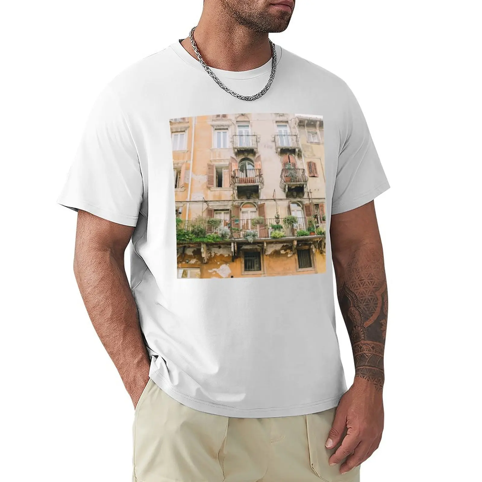 Peach Windows Green plant Venice & Colorful Italian Architecture T-Shirt summer top sublime workout shirts for men