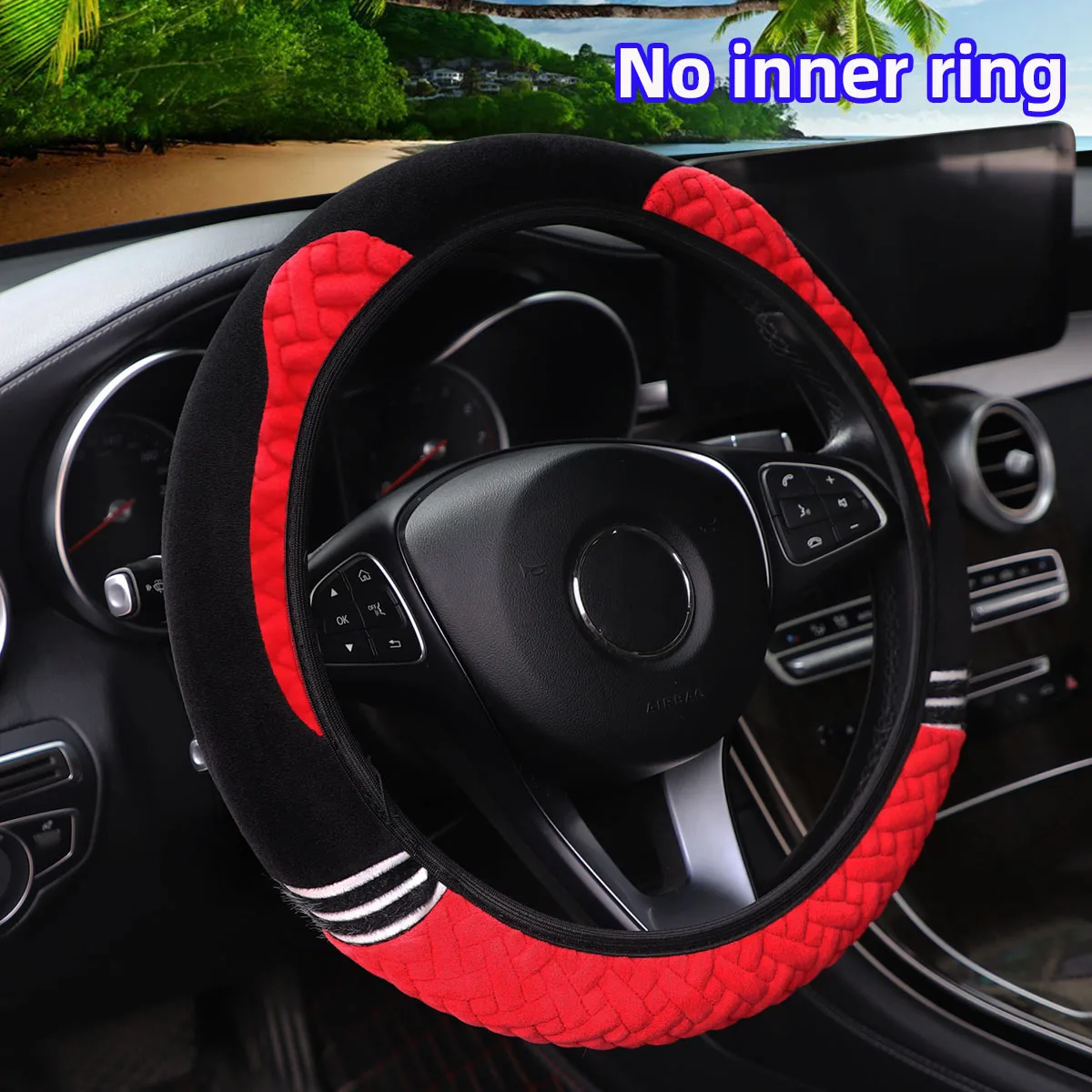 Winter Warm-Hand Super Soft Plush Steering Wheel Cover for Women 14.5-15 Inch Car Accessory Rimless Ear Design