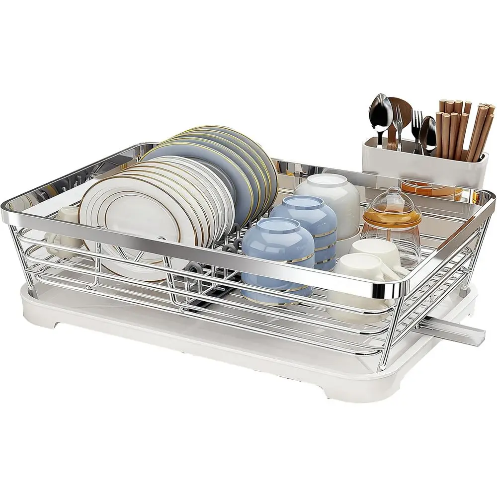 

Dish Drying Rack,15.7"x9.3" Large StainlSteel Rust Resistant Dish Rack or Kitchen Counter,Dish Drainer with Utensil Holder and D