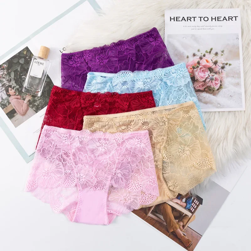 Plus Size Women\'s Panties Panty Sexy Lace Hollow out Briefs Lingerie Female Underwear Big Size Lady Sexy Panty XXL