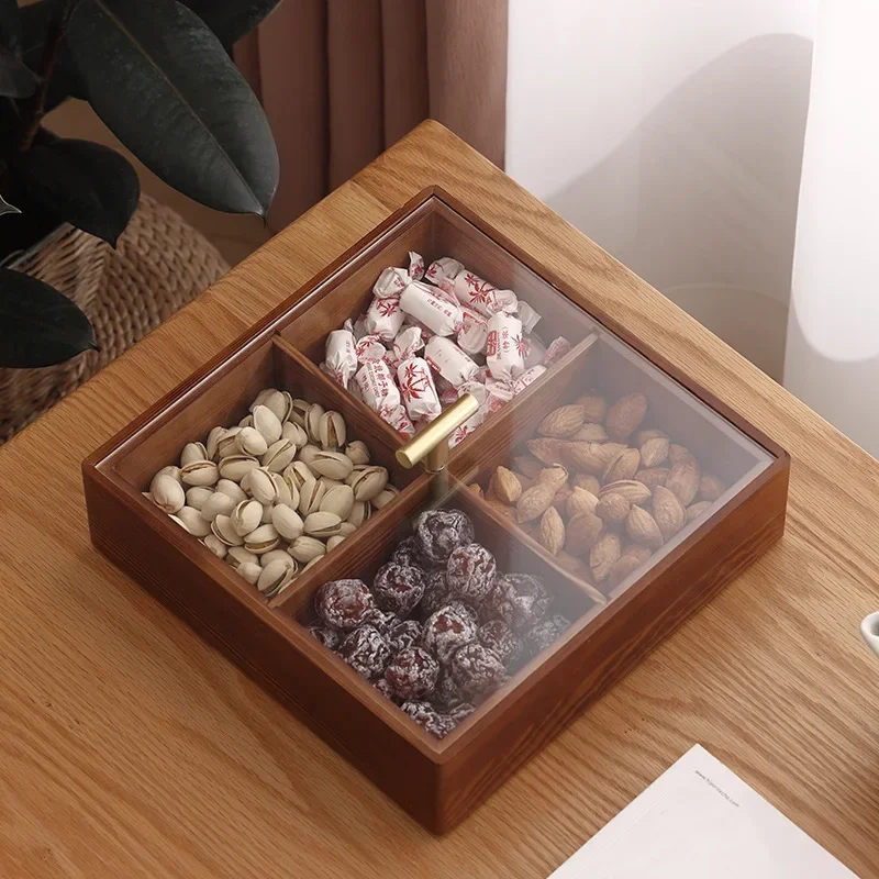 New Wood Candy Biscuit Storage Box With Lid Home Food Container Boxes Jars Set Nuts Snacks Fruit Organizer