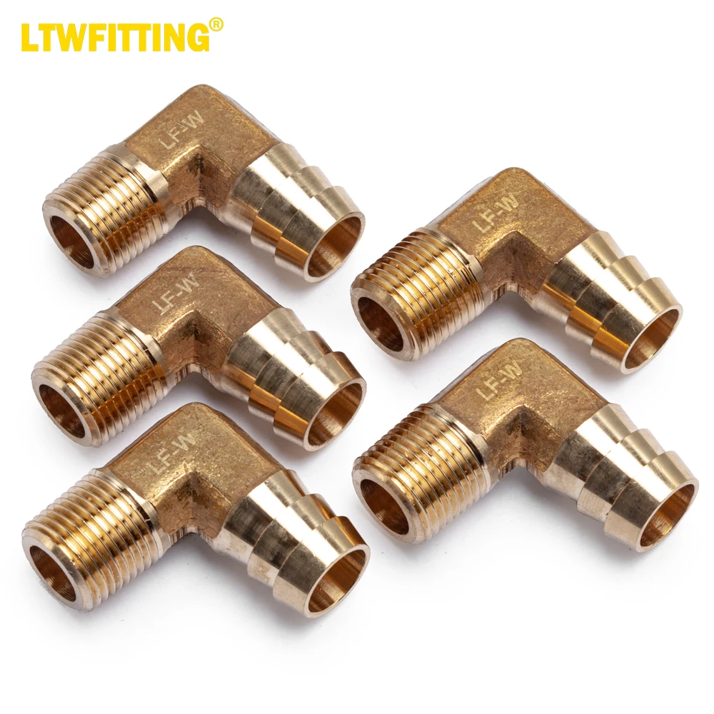 

LTWFITTING LF 90 Deg Elbow Brass Barb Fitting 5/8" Hose Barb x 3/8" Male NPT Thread Fuel Boat Water (Pack of 5)