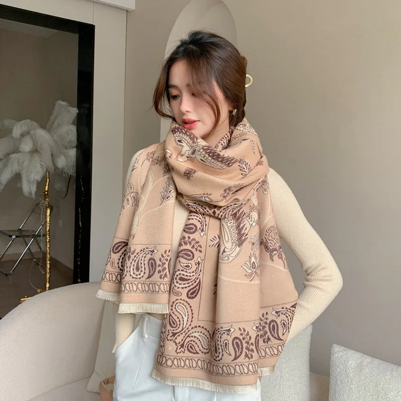 Luxury New Air-conditioned Room Shawl with Winter Ethnic Style Imitation Cashmere Scarf Female Blue Bird Cashew Nut Warm Scarf