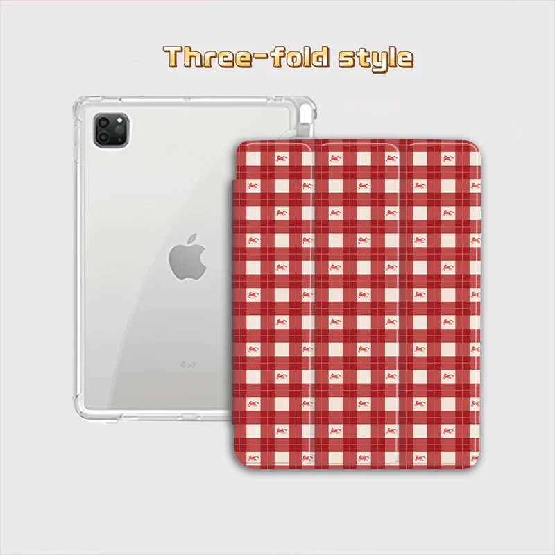 

Чехол для планшета в стиле ретро с красным клетчатым узором для iPad Pro 10/11 дюймов (2020/6-го/7-го/8-го поколений), Air 3-го/4-го поколений, 9-го/5-го поколений (2022), Air 1-го/2-го поколений