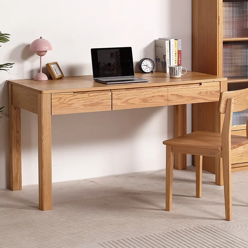 All solid wood desk North American pure red oak log study table Simple writing desk Study small apartment 1 meter 0.8