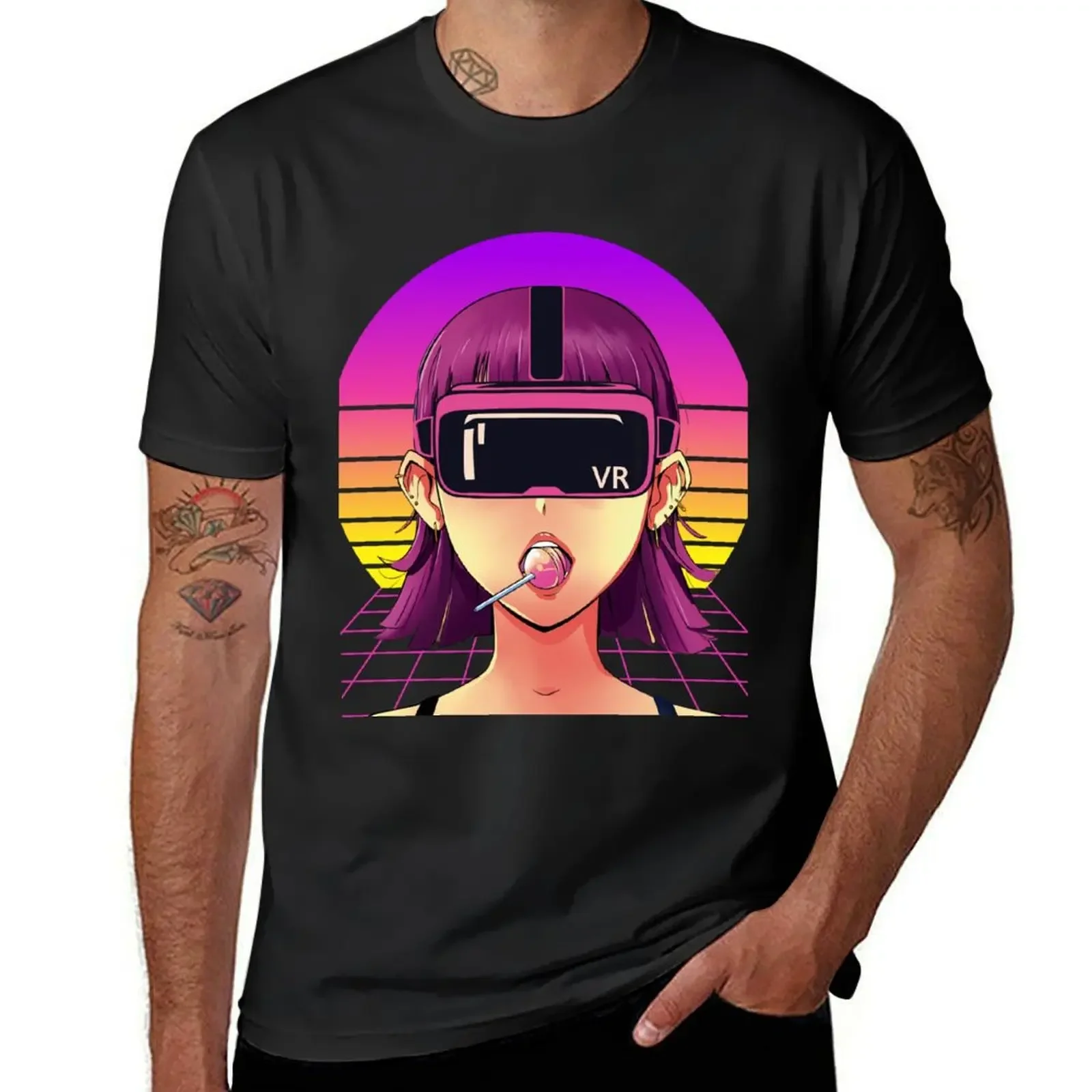 Cyber Virtual Reality Anime Girl VR Headset Futuristic Looking T-Shirt graphics cute tops mens graphic t-shirts pack