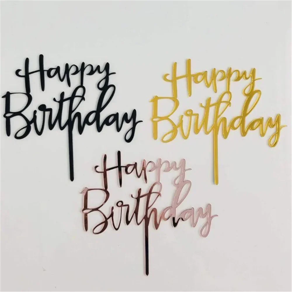 เค้ก Toppers อุปกรณ์ตกแต่ง Rose Gold เค้กวันเกิดแฮปปี้ Topper อะคริลิค Cupcake Topper สําหรับ Boys Birthday Party ถ้วย