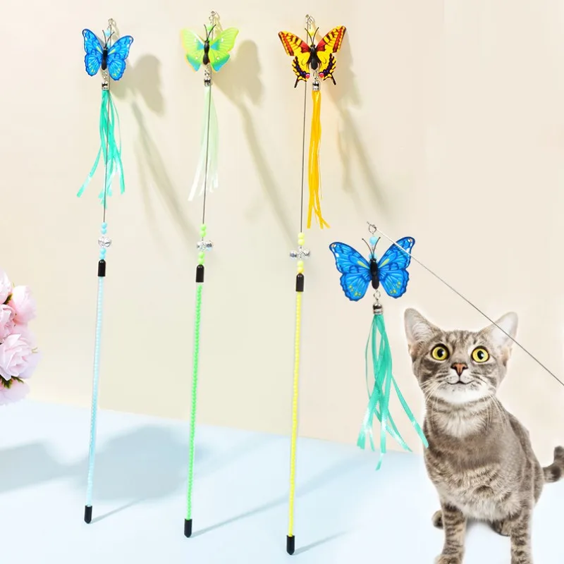 

Cat Toy Butterfly Tassel Cats Teaser Stick Cat Toys Interactive Bite Resistant Feather Toys for Cats Sticks Butterfly Kitten Toy