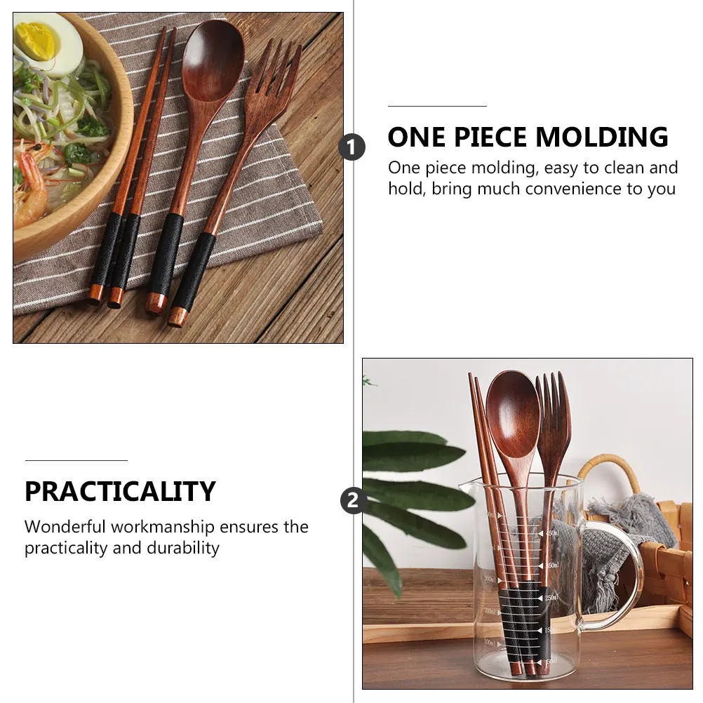 

Camping Plates Serving Utensils Practical Spoon Silverware Wood Chopsticks Cutlery