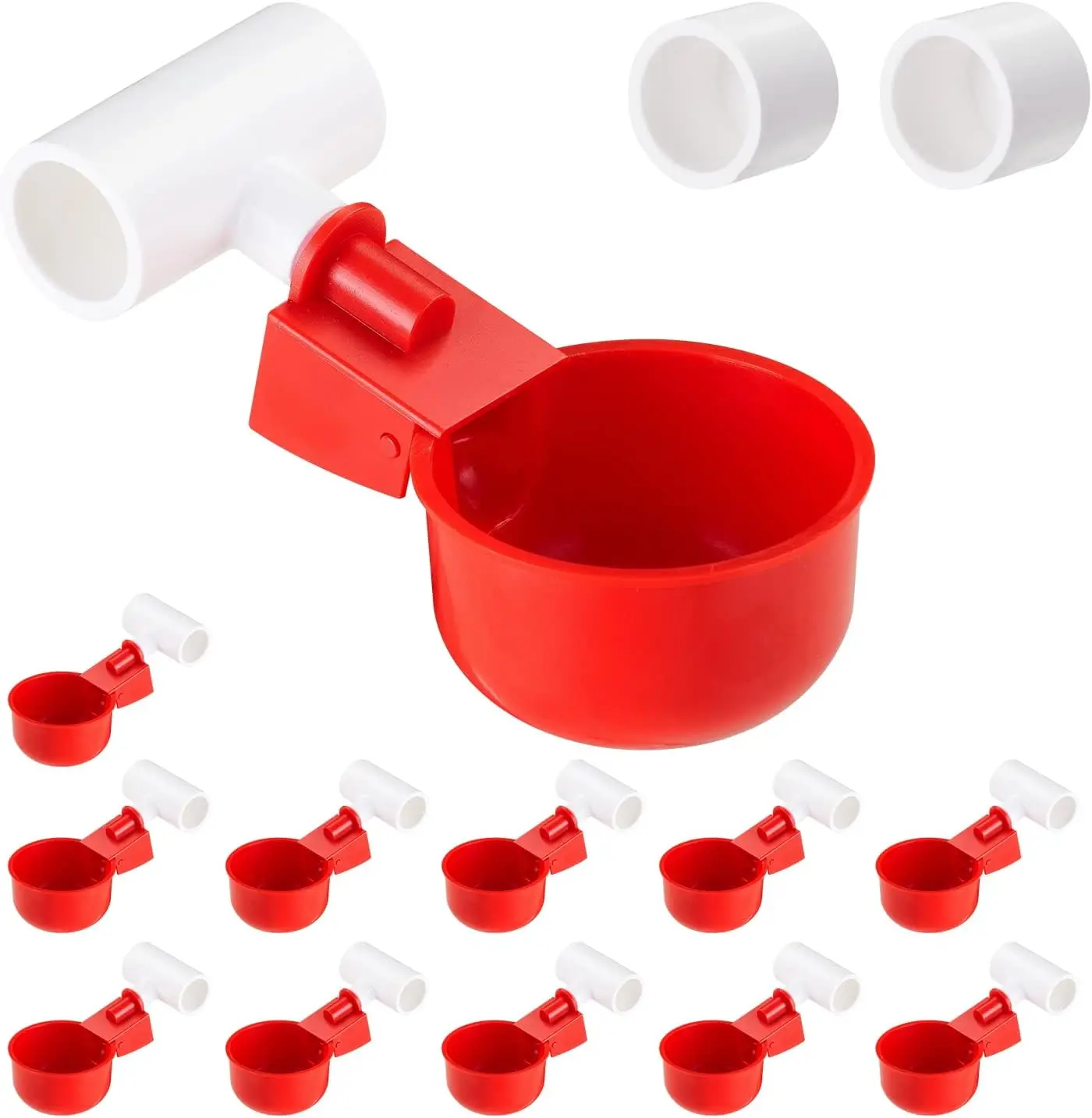 Taza de agua para pollo con ajuste en T de PVC, bebedero automático para relleno de hilo de aves, bebedero para aves de corral, 5/10 Uds.