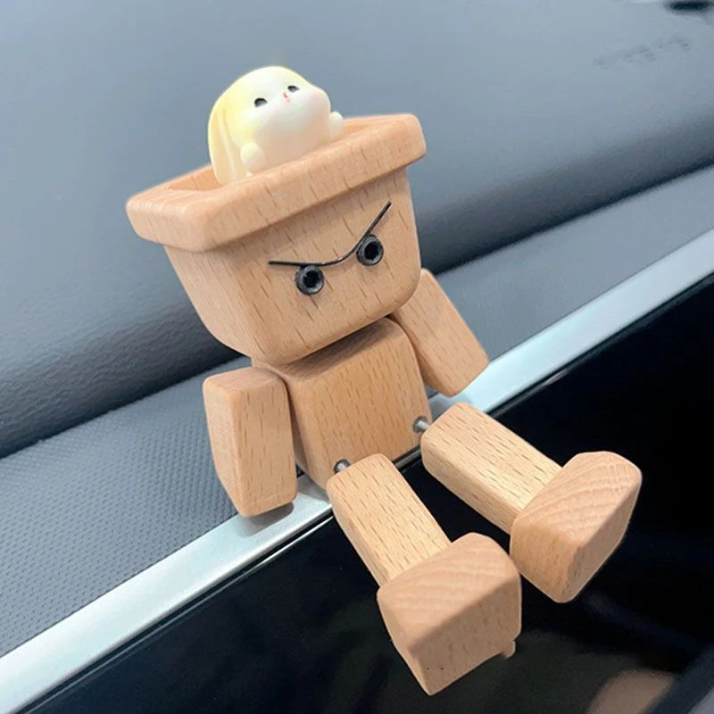 Estatuilla de hombre de madera, figura de hombre de madera temblorosa, decoración, tablero de escritorio, escultura divertida, adorno para salidas familiares, viaje por carretera