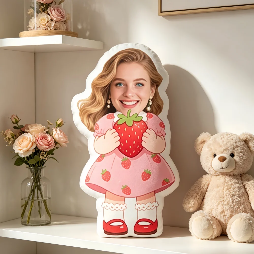 Customized Cartoon Girl Strawberry Pattern Pillow 20cm Personalized Photo Doll Cushion Home Decoration Girl Gift