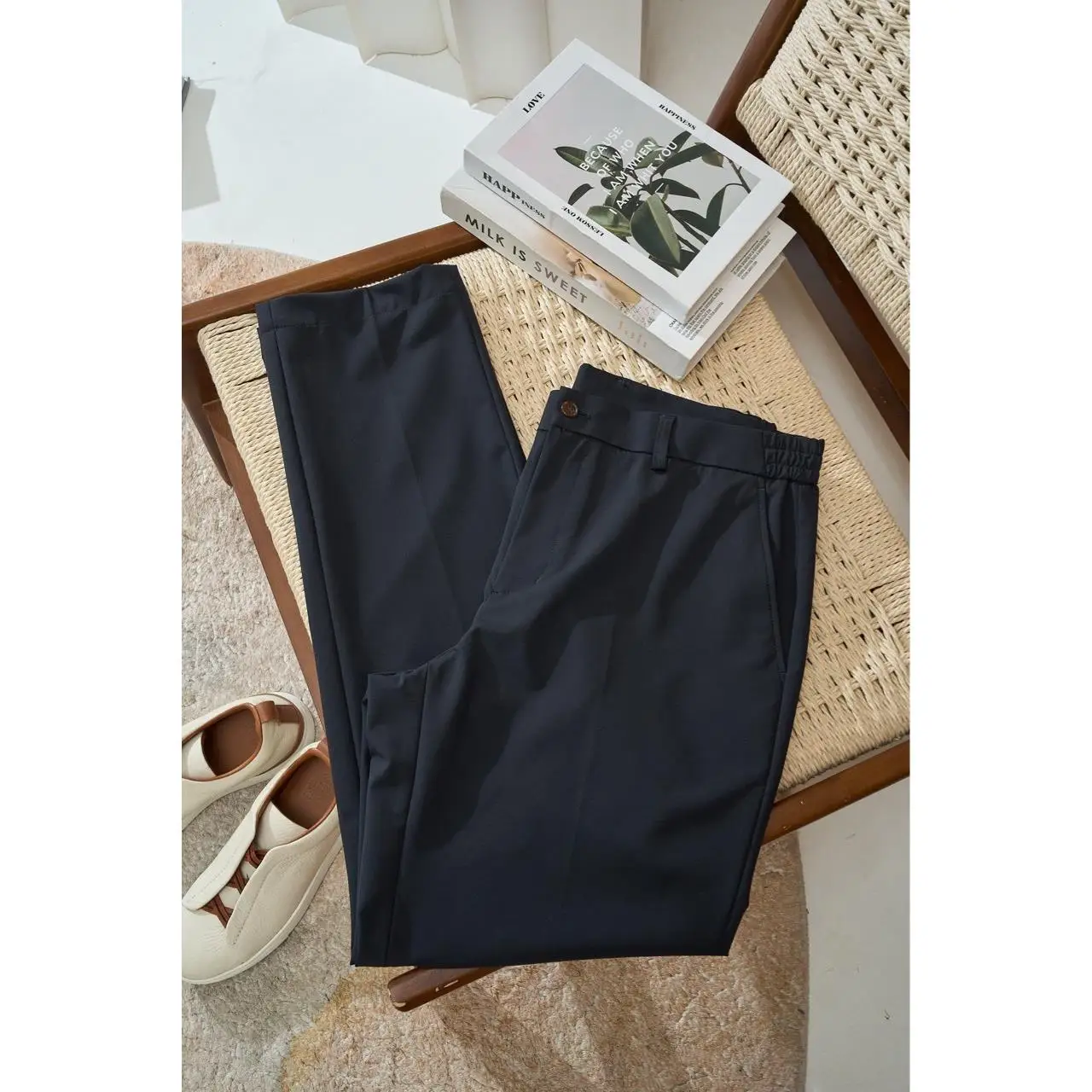 

Men's Slim Fit Straight Leg Casual Pants Four-Way Stretch Suit Pants Soft Skin-Friendly Simple Faion Versatile Busin Casual