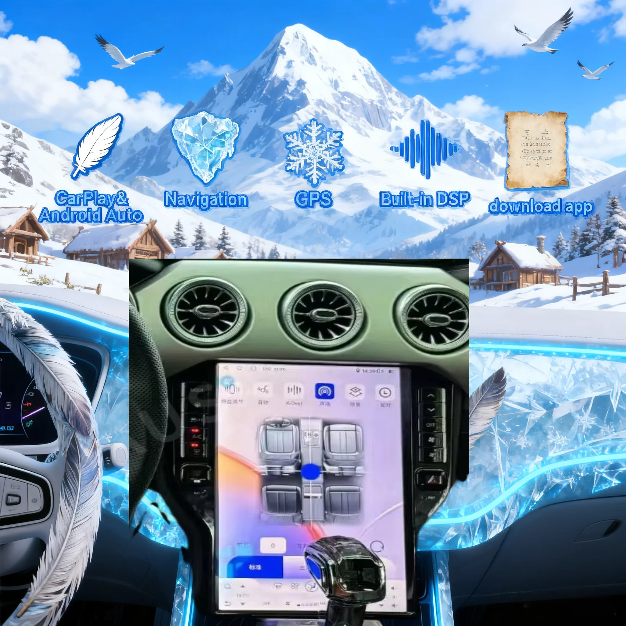 

N 14,5 "Android 14 с сенсорным экраном, автомобильное радио для Ford Mustang 2015-2022, автомобильный мультимедийный стереоплеер, GPS-видео головное устройство