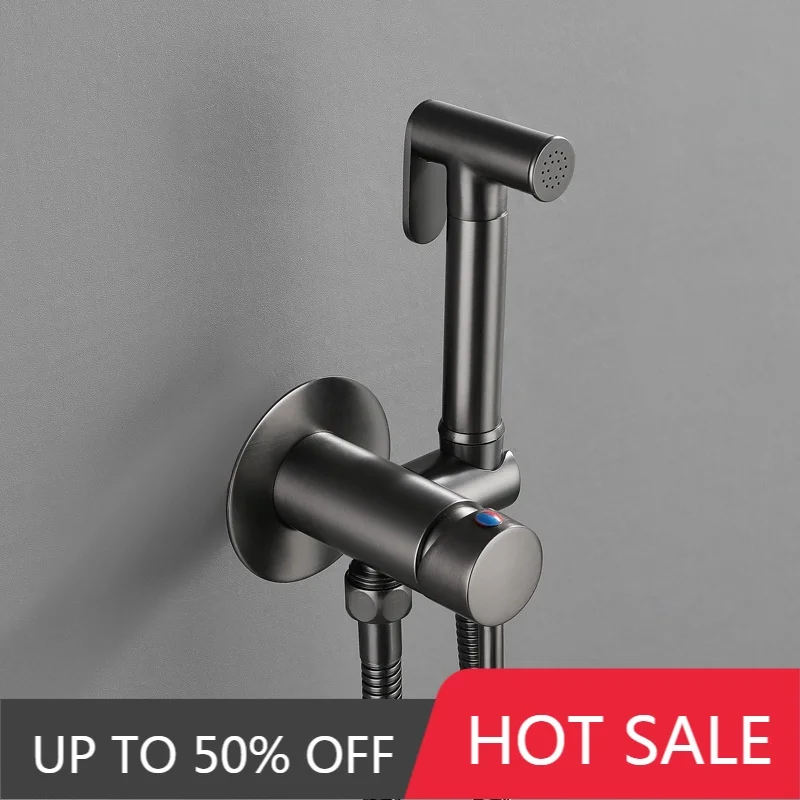 

Brushed Gold Toilet Bidet Faucet Hot and Cold Black Toilet Sprayer Kit Brass Hand-Held Grey Toilet Faucet Sprayer Shower Head