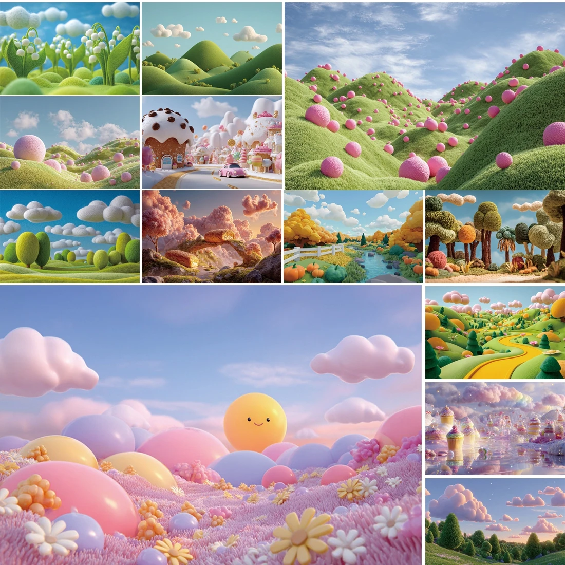 

MOON.QG Pastel Fantasy Worlds Photo Background Bubble Hills Sun Birthday Backdrop Photography Props Kids Portrait Wallpaper