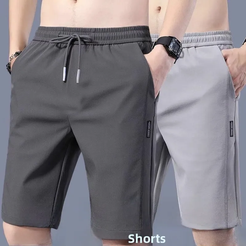 

Мужские летние прямые повседневные брюки из ледяного шелка, свободные спортивные пляжные брюки с кондиционером, пять четвертей