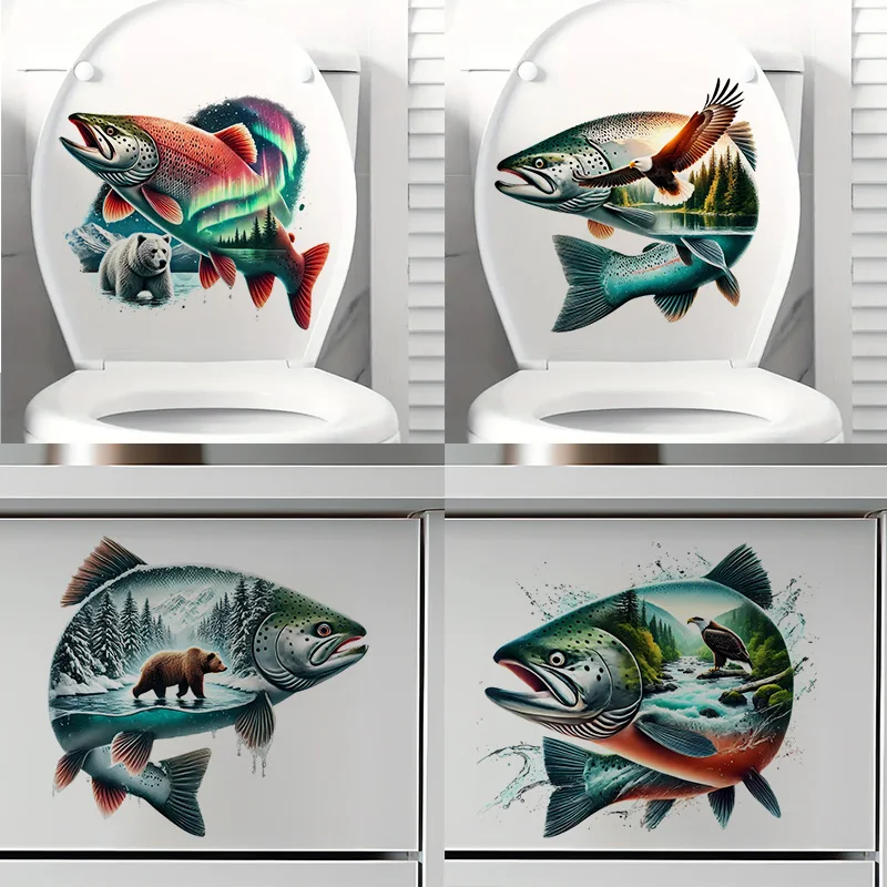 T2076#Salmon Self-Adhesive Stickers, Bedroom Entryway Living Room Porch Home Decoration Wall Stickers, Removable Stickers