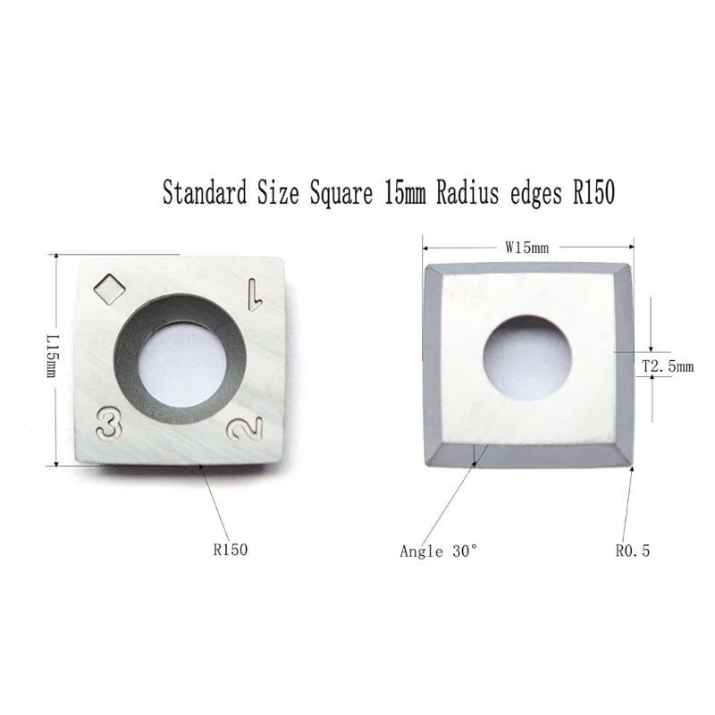 1 Box 15mm Square Insert Cutter 15x15x2.5mm-30° R150 for Woodturning Roughing Tool Recyclable Cutters Knives