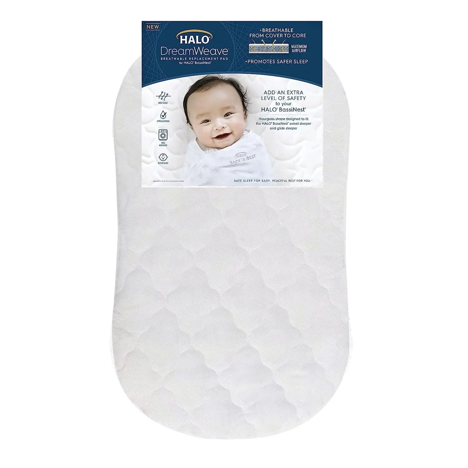

Breathable Mesh Bassinet Pad - Washable Cover & Core, Hypoallergenic & Non-Toxic for Safe Baby Sleep