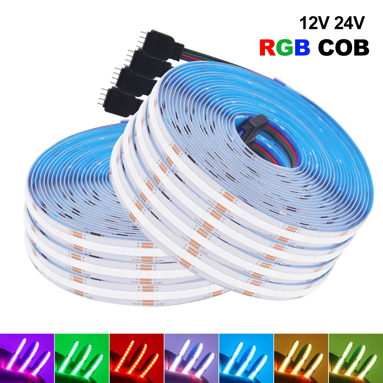 

RGB COB LED Strip DC 12V 24V 576LEDs/M Flexible Ribbon Rope Lights IP20 IP68 Waterproof High Bright FOB Led Tape Diode 5m 3m 1m