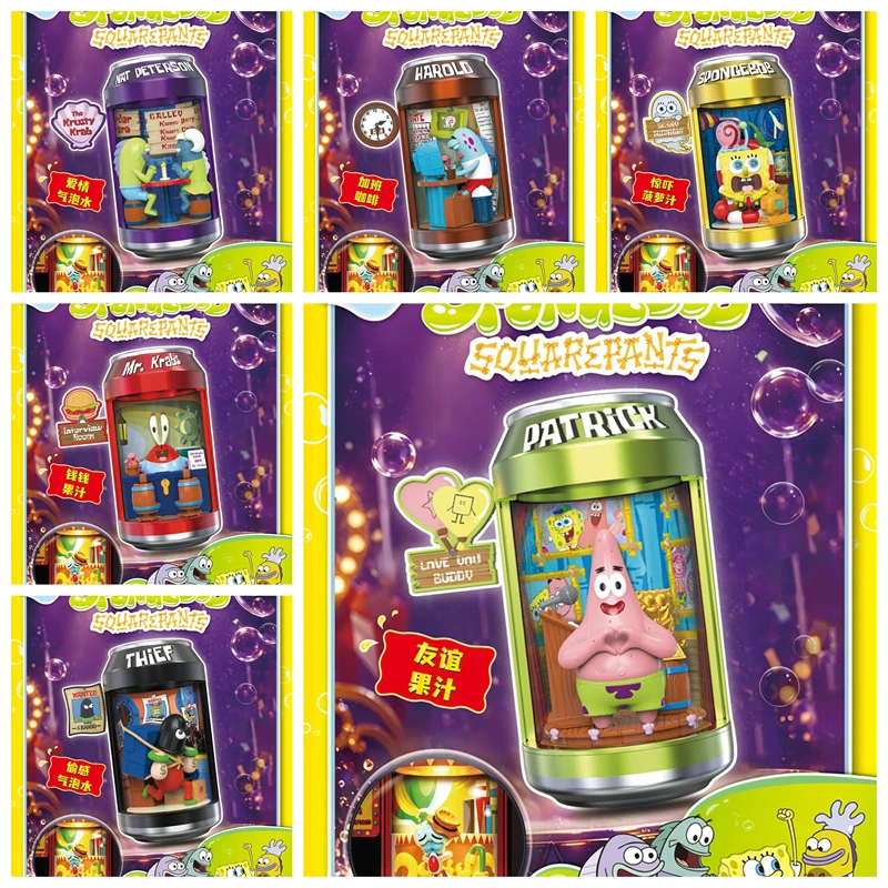 Genuine Bikini Bottom Undersea Vending Soda Can Blind Box Figure Desktop Model Ornament Patrick Mr.Krabs Collectible Toy Gift