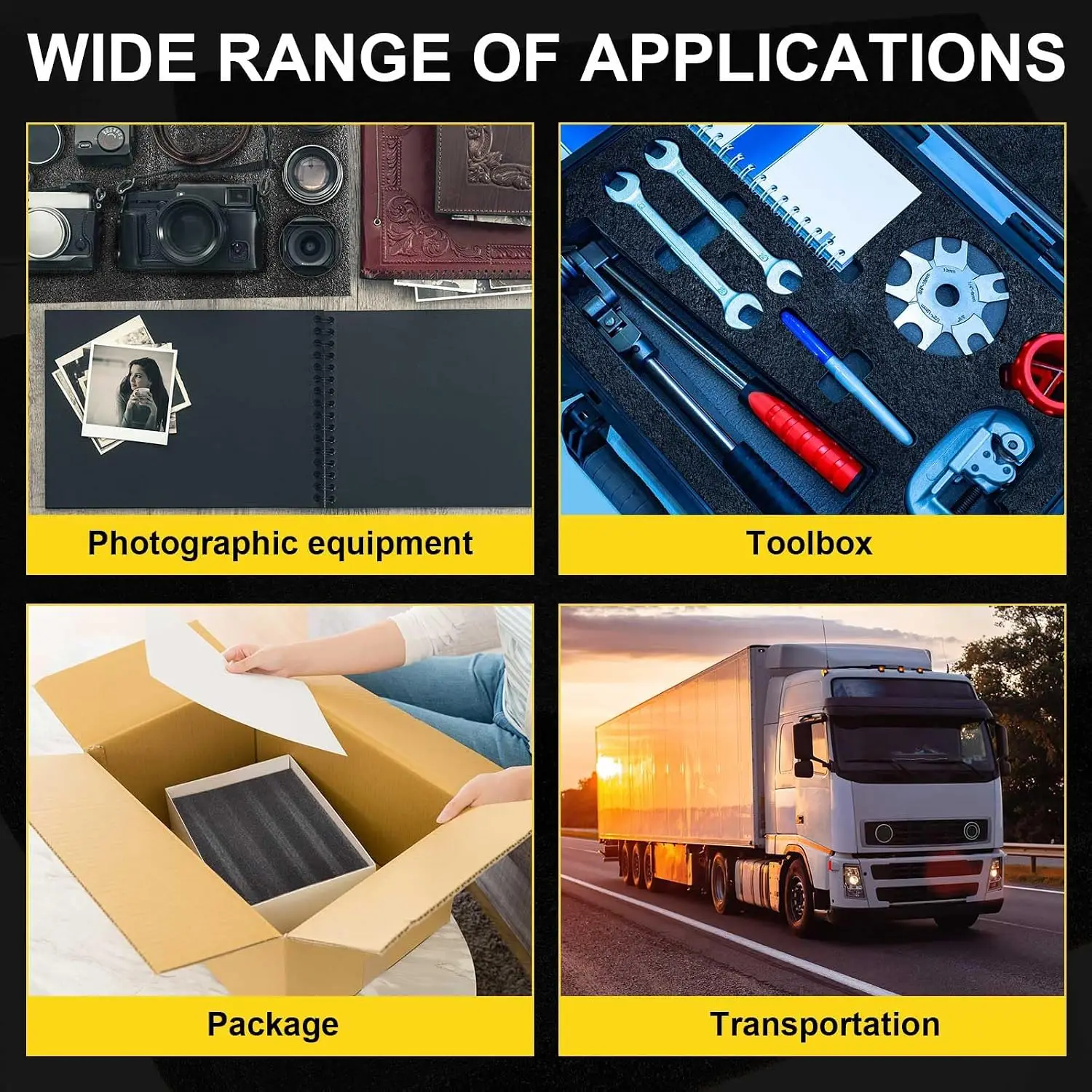 4 Pcs Customizable Polyethylene Foam Sheets 16x12x3" Black Thick Cuttable Foam Padding Inserts for Cases, Polyethylene Block Sheets for Packing Toolbox Storage and Craft Pad view 6