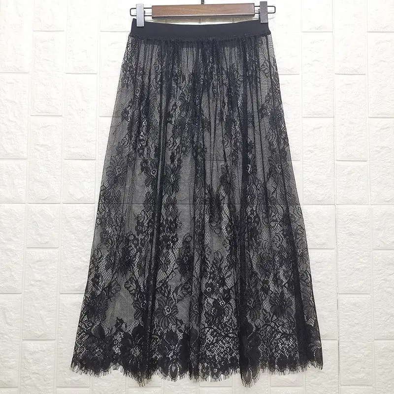 

New Season Single Layer Me Skirt Lace Transparent Base f Body Skirt A-Line Midi Skirt with Polyester Fiber