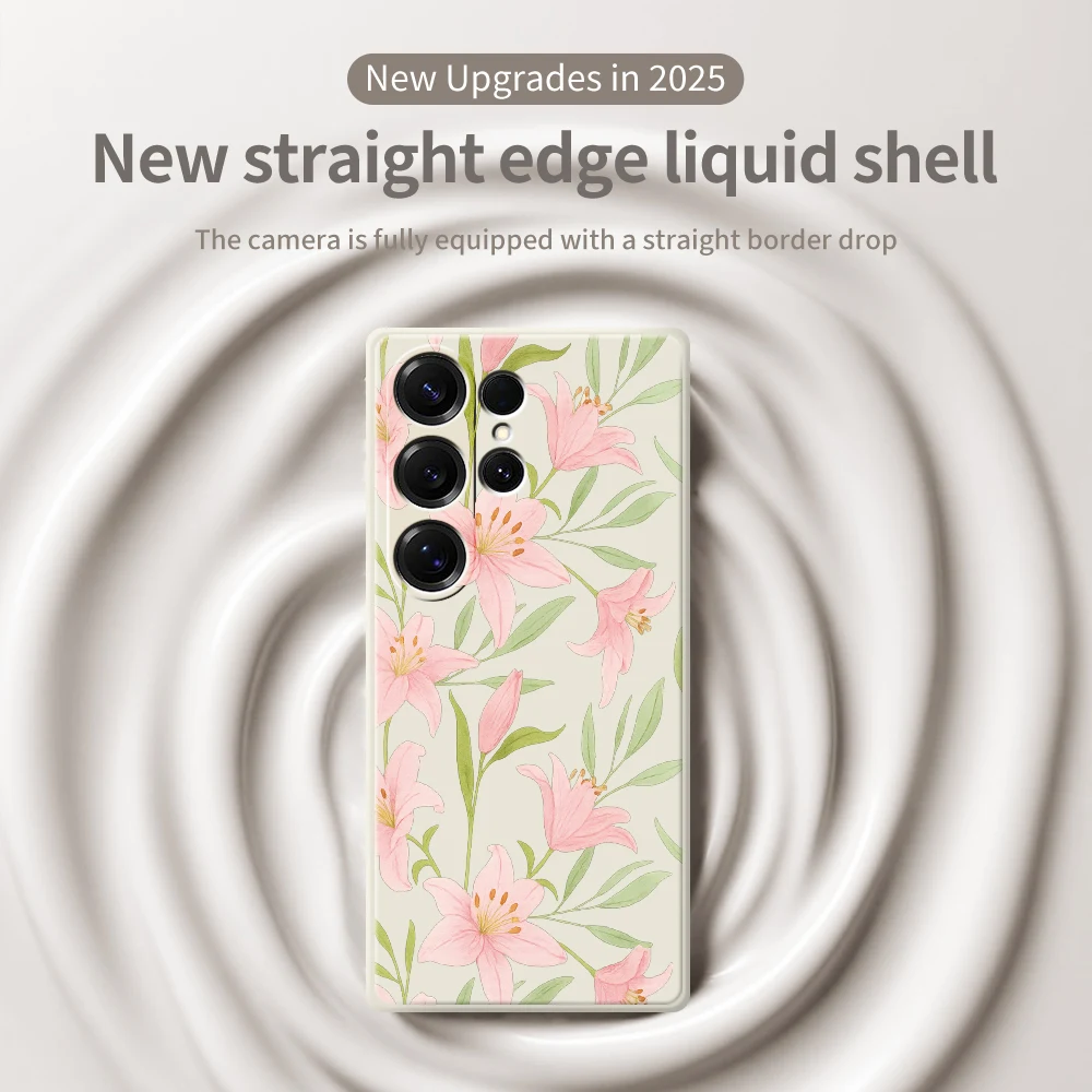 Fresh Pink Flower Phone Case For Samsung Galaxy S25 S24 S23 S22 S21 S20 Ultra Plus S10 S20 FE S21FE S23FE S24 FE 5G TPU Cover