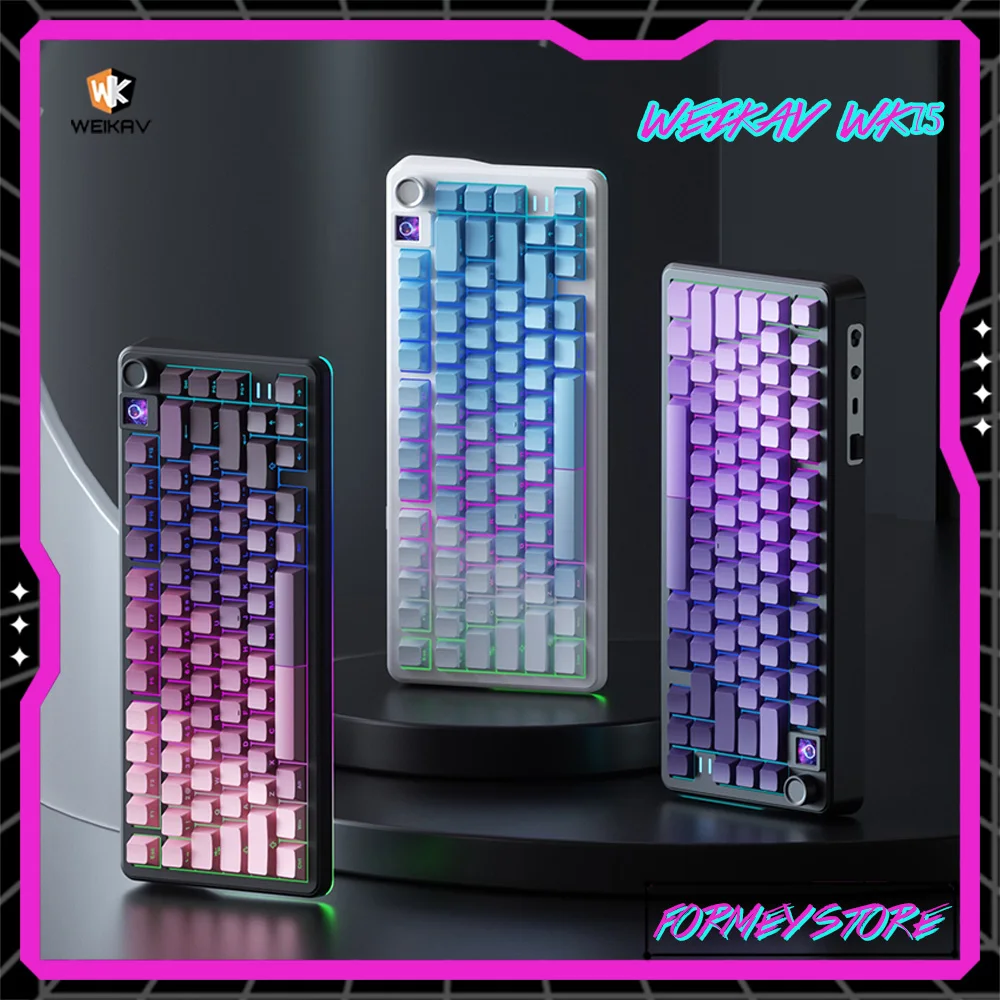 Weikav Wk75 Tri-Mode Mechanical Keyboard Wireless Customized Hot Swap RGB Screen E-sports Gaming Keyboards Pc Accessories Gifts