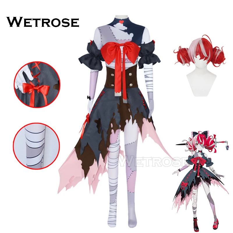【Wetrose】متوفر في المخزون أزياء Kureiji Ollie التأثيرية Hololive ID Indonesia Holo Vtuber Zombie مجموعة كاملة من الشعر المستعار لعيد الهالوين وعيد الميلاد