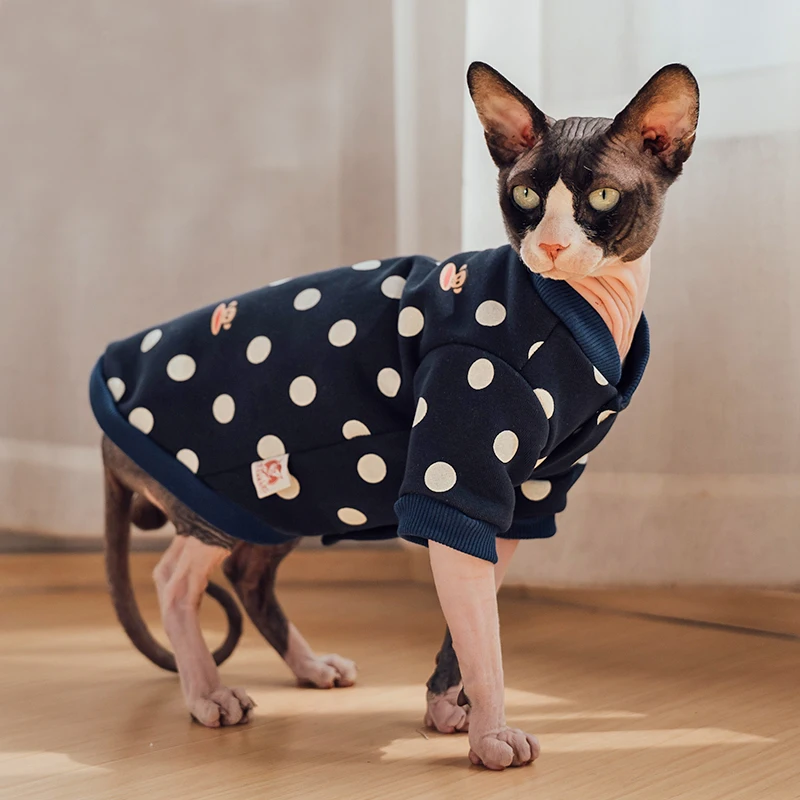 Cotton Baseball Uniform for Sphynx Clothes Winter Long Sleeves Dot Coat For Devon Rex Soft Cartoon Loungewear Jacket For Kittens