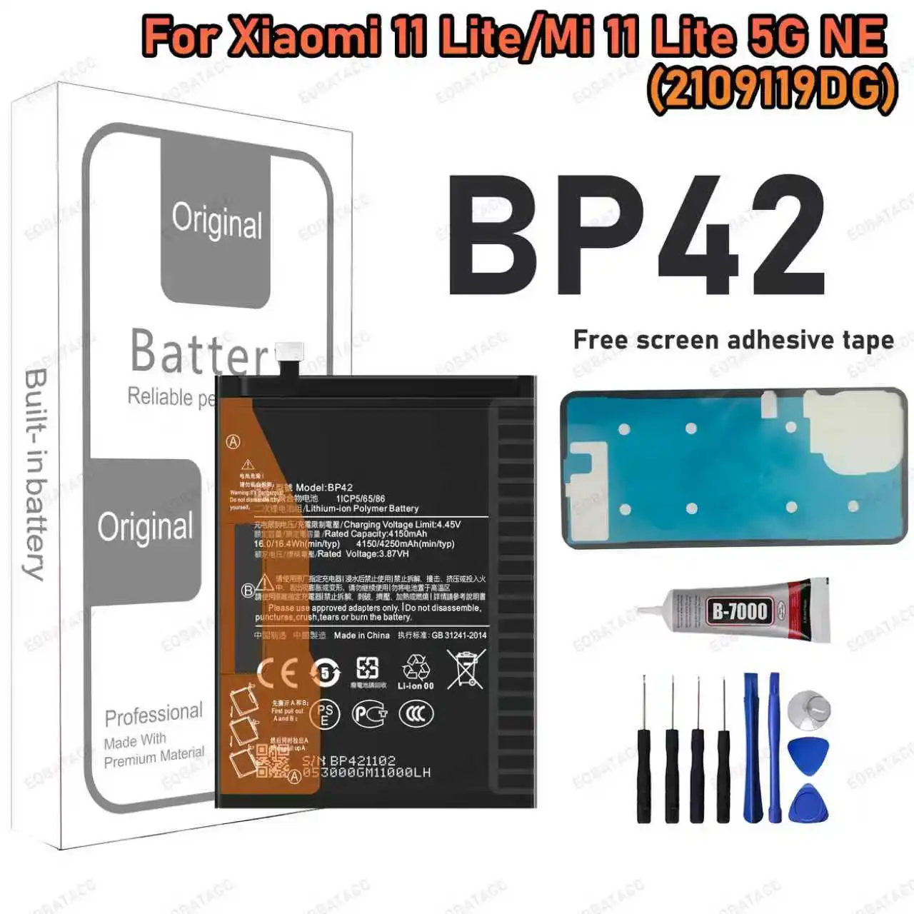 

100% New High Quality BP42 Battery For Xiaom Mi 11 Lite/Mi 11 Lite 5G NE/2109119DG Phone Batteries+Free Tools