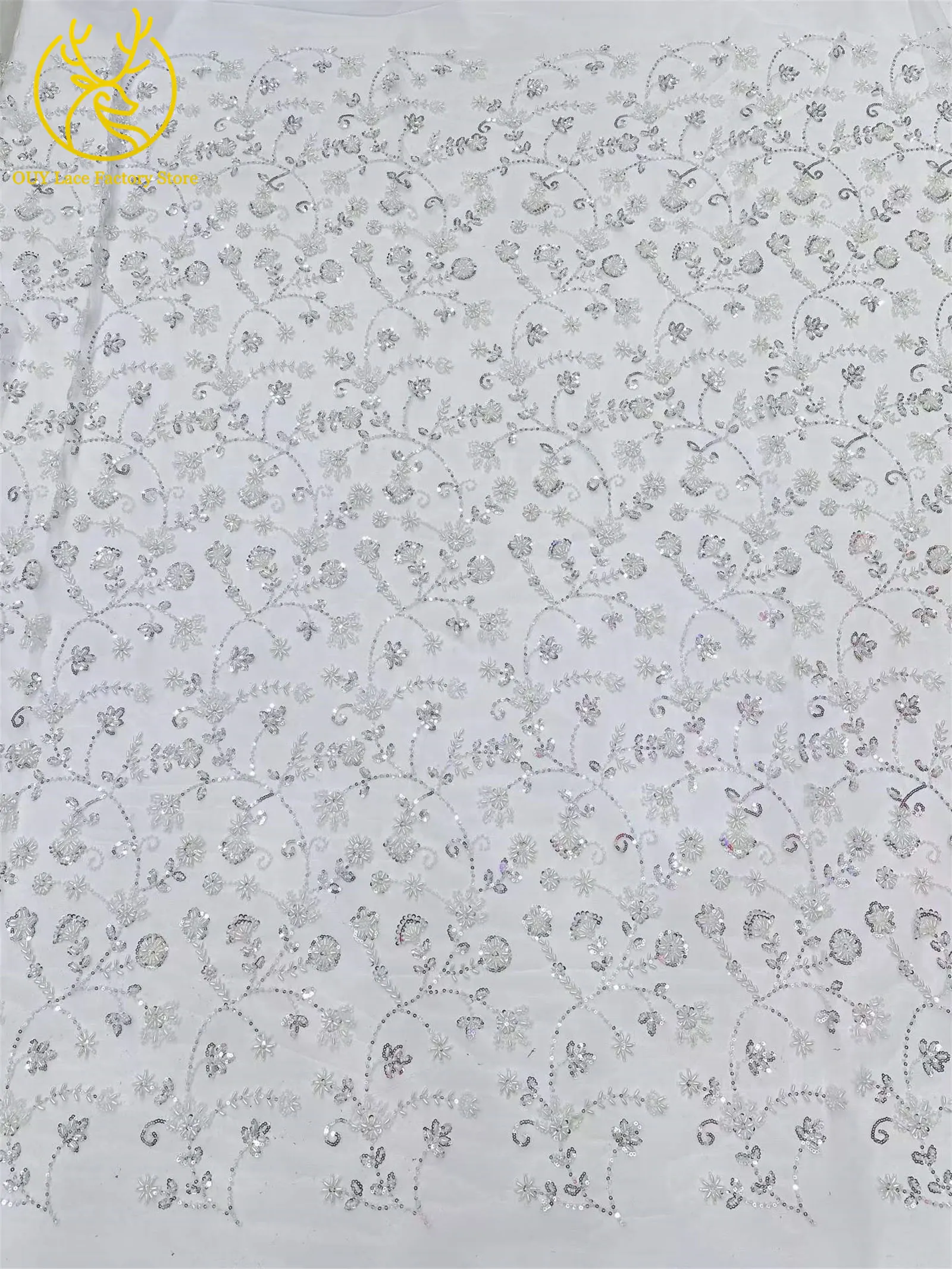 Königsblauer luxuriöser handgefertigter Perlen-Spitzenstoff, 5 Yards, hochwertiger französischer Tüll-Pailletten-Spitzenstoff für Party- und Hochzeitskleider – Detail 17