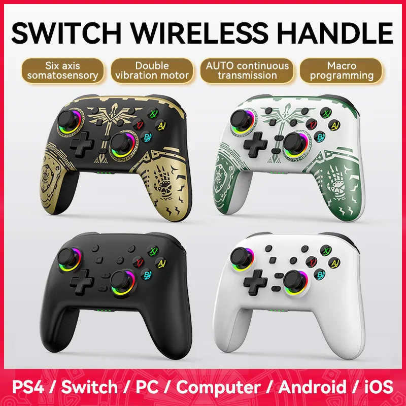 

For PS4/PS3 Wireless Gaming Controller Compatible with Switch/iOS/PC Dual Vibration 6-Axis Gyro Gampad Macro Programming