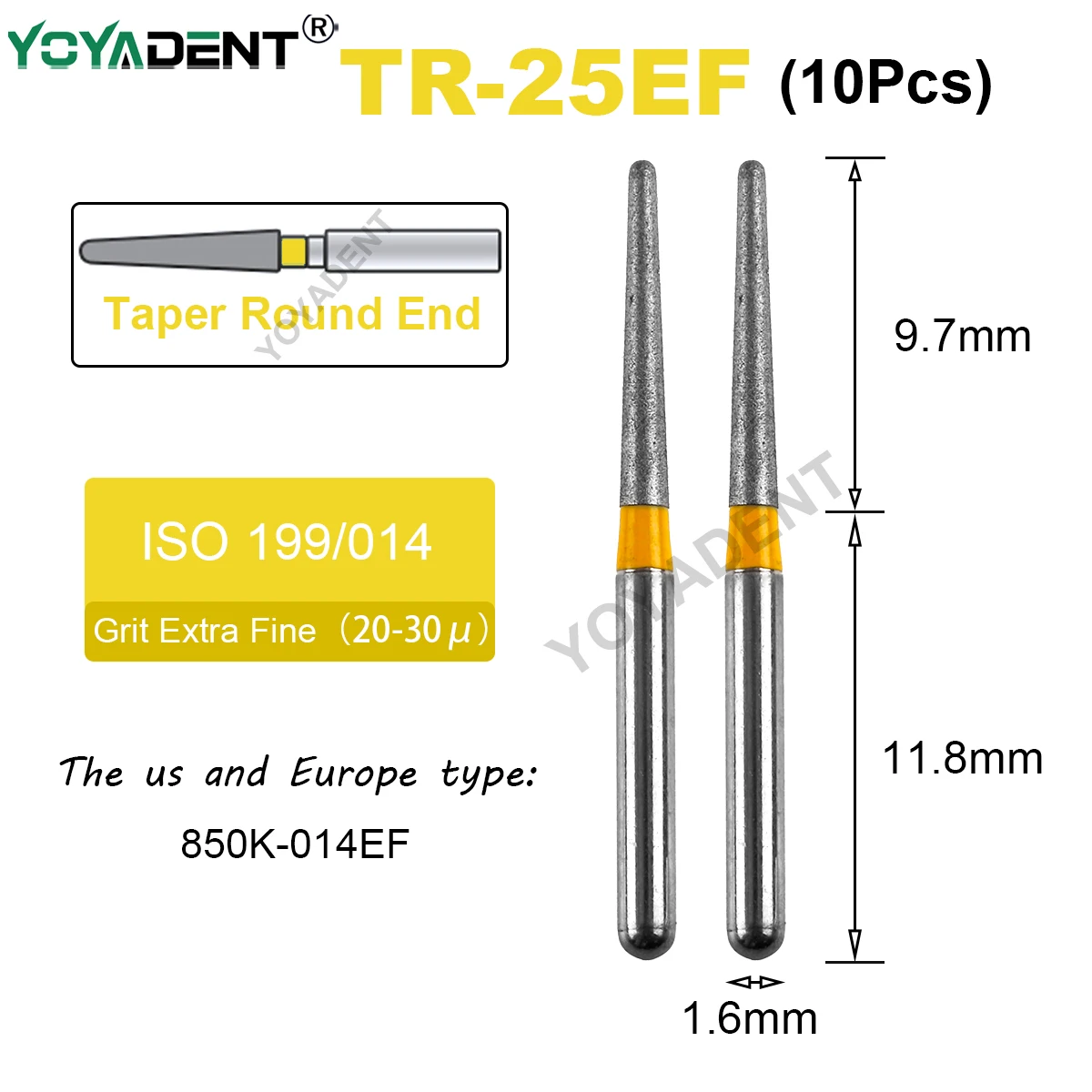 Extra feine Dental-Diamantbohrer, Zahnmedizin-Bohrer, FG, Hochgeschwindigkeits-Turbinen, Bohrer, Dentallabor, Polierwerkzeuge, Durchmesser 1,6 mm, 10 Stück/Packung