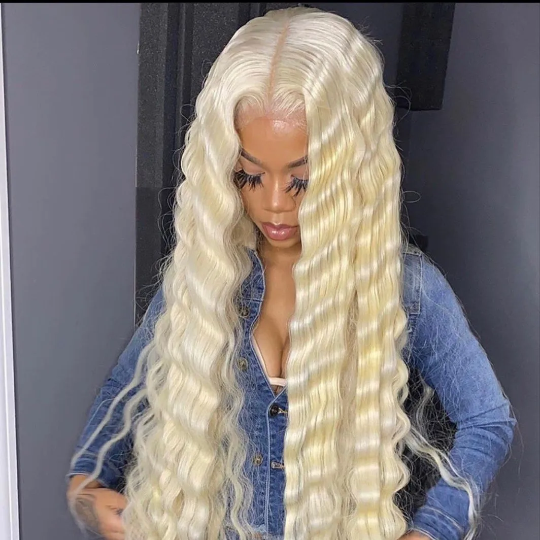 613 Blonde Curly Hd Lace Front Wigs Human Hair 13x6 Deep Wave Frontal Wig 38 Inch Water Wave brazilian Wig pre plucked for women