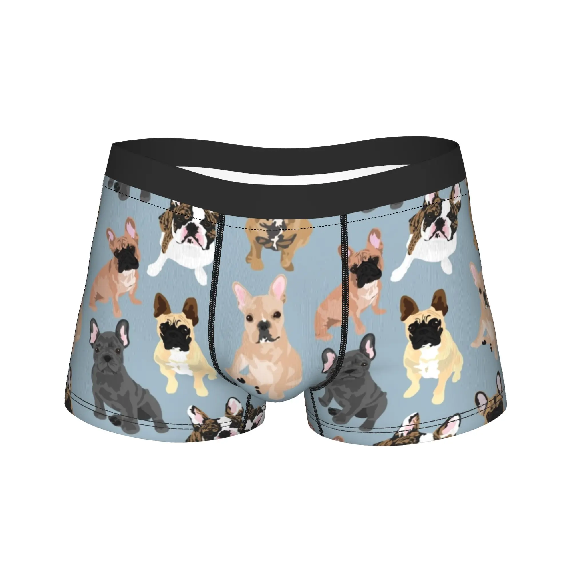 

Men's Frenchie French Bulldog Long Underwear Cute Pug Dog Printed Boxer Briefs Shorts Panties Male Breathable Underpants